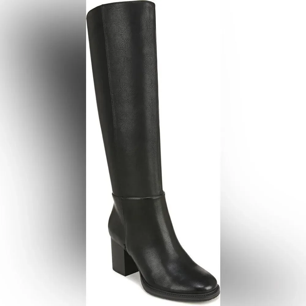 Zodiac Riona Knee High Black Boot, Stacked Heel, Sz 11 Wide Calf
